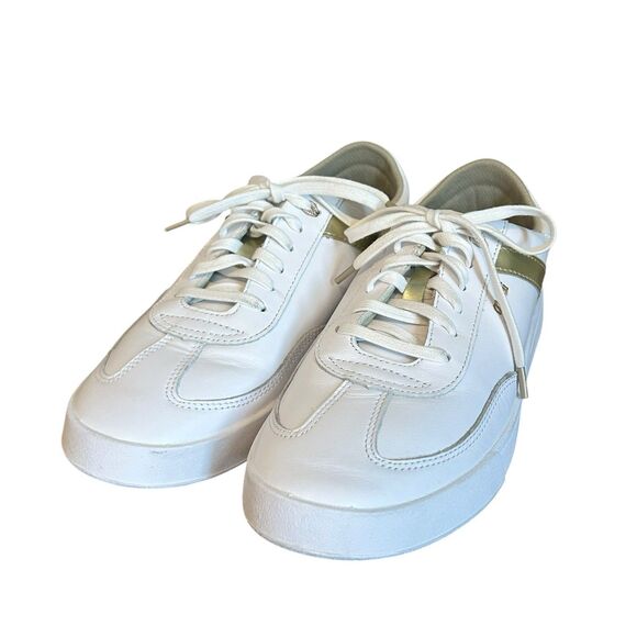 Olukai Ha\'upu Sneakers Shoes White Gold Womens 9.5 Leather Lace Up